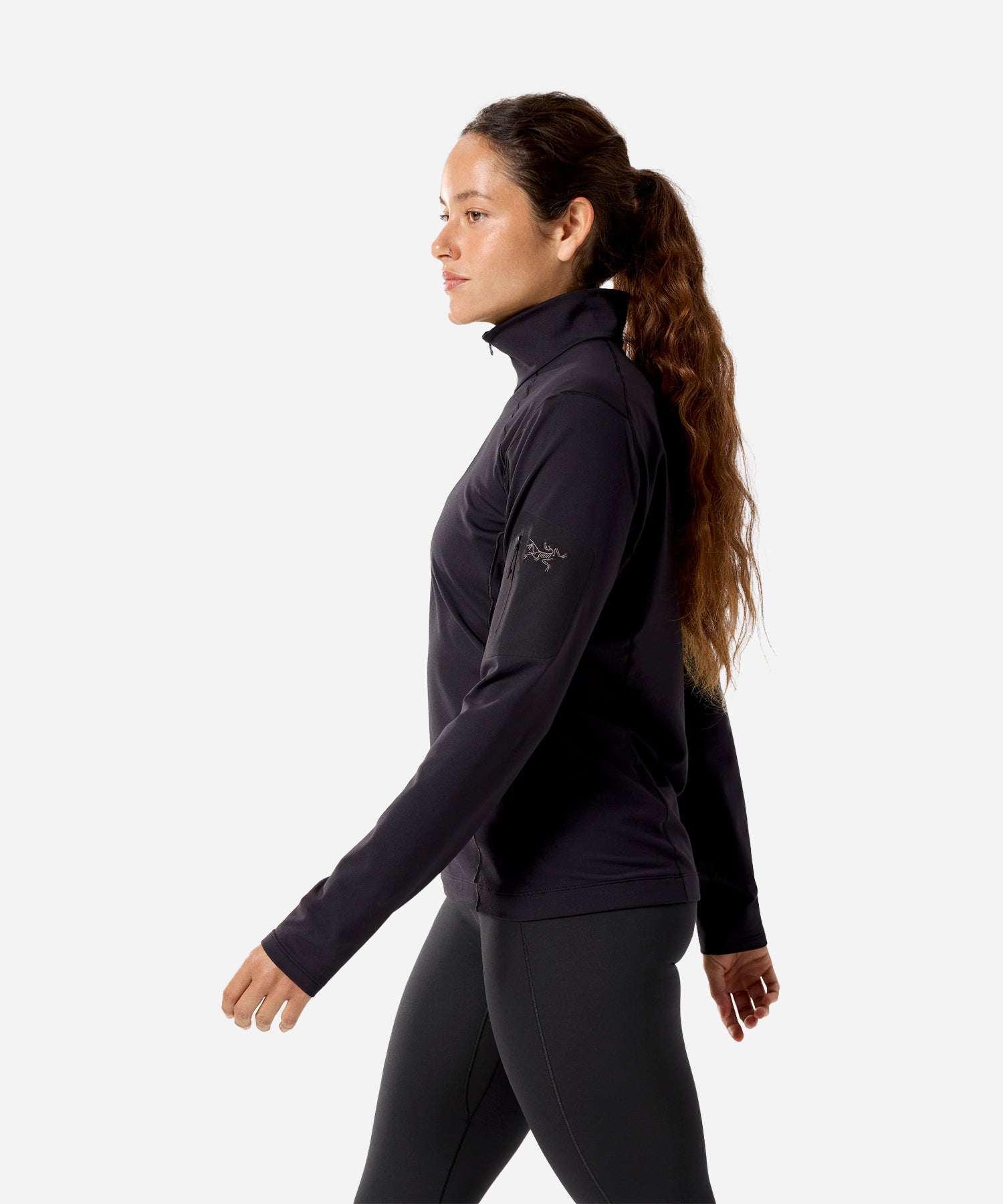 Arc_teryxWomen_sRhoZipNeckBaseLayerBlack-ModelSide