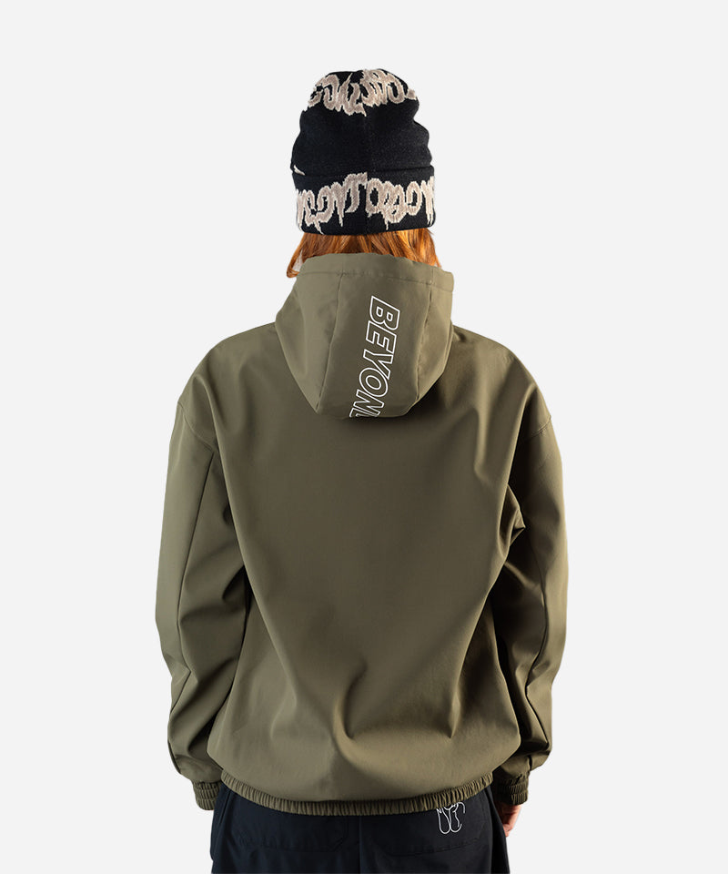 BeyondMedalsSoftshellHoodieGreen-ModelBackWoman