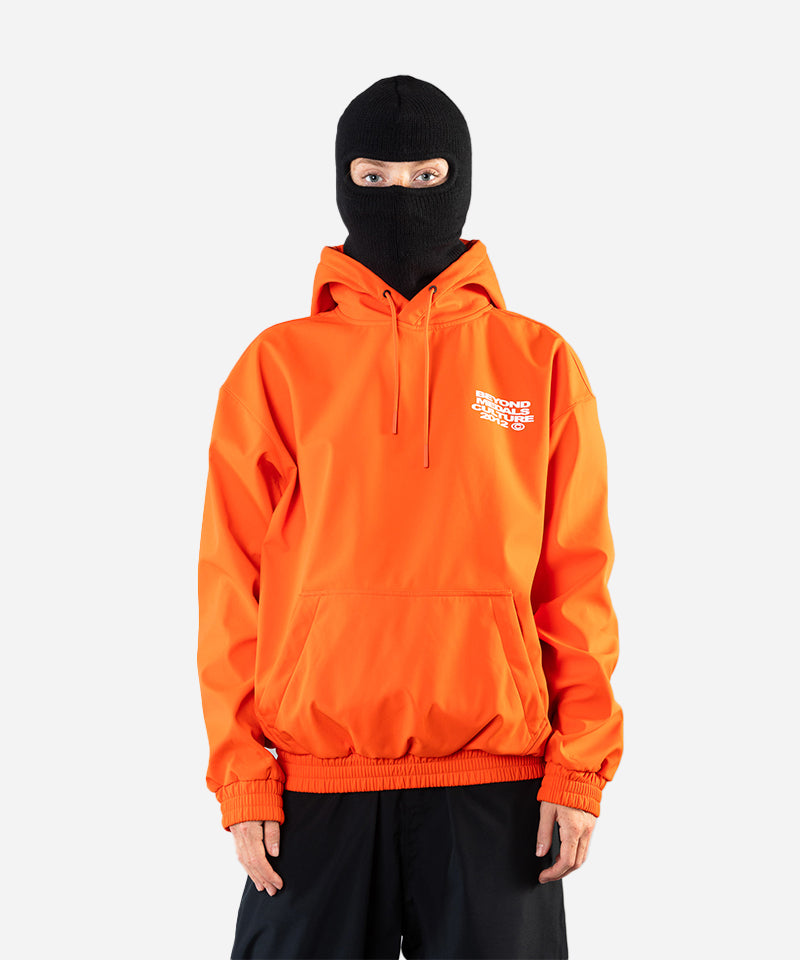 BeyondMedalsSoftshellHoodieOrange-ModelFrontWoman