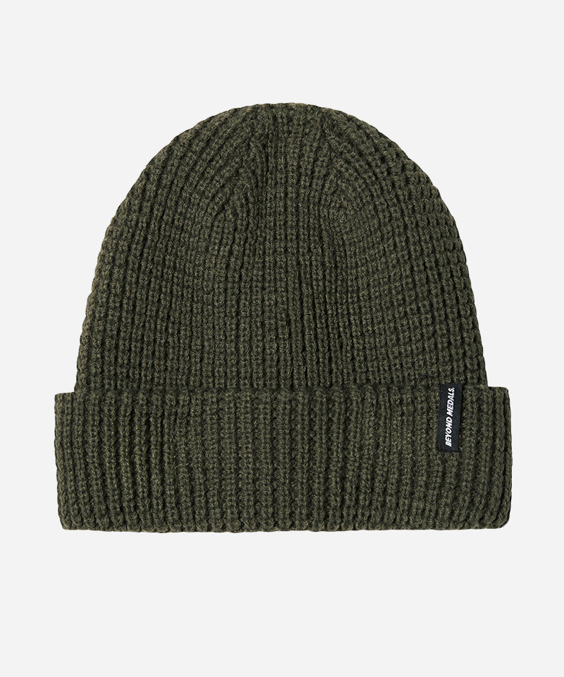 BeyondMedalsWaffleBeanieGreen-Front