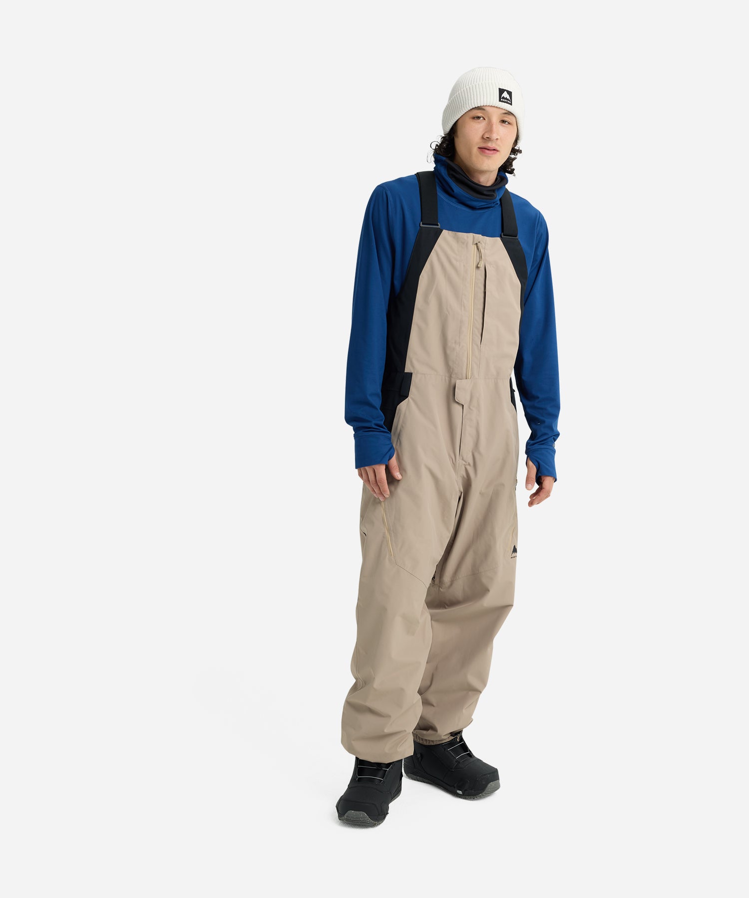 BurtonMen_sReserve2LRelaxedBibSummitTaupe_TrueBlack-ModelFullBody