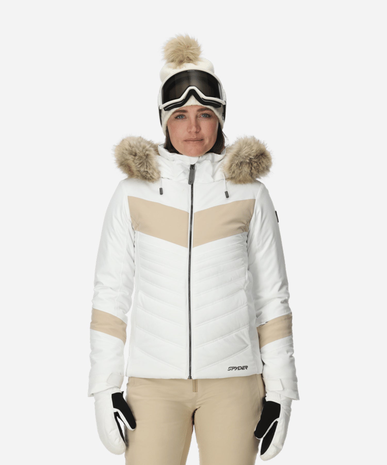 SpyderPrimroseJacketWhite-ModelFront