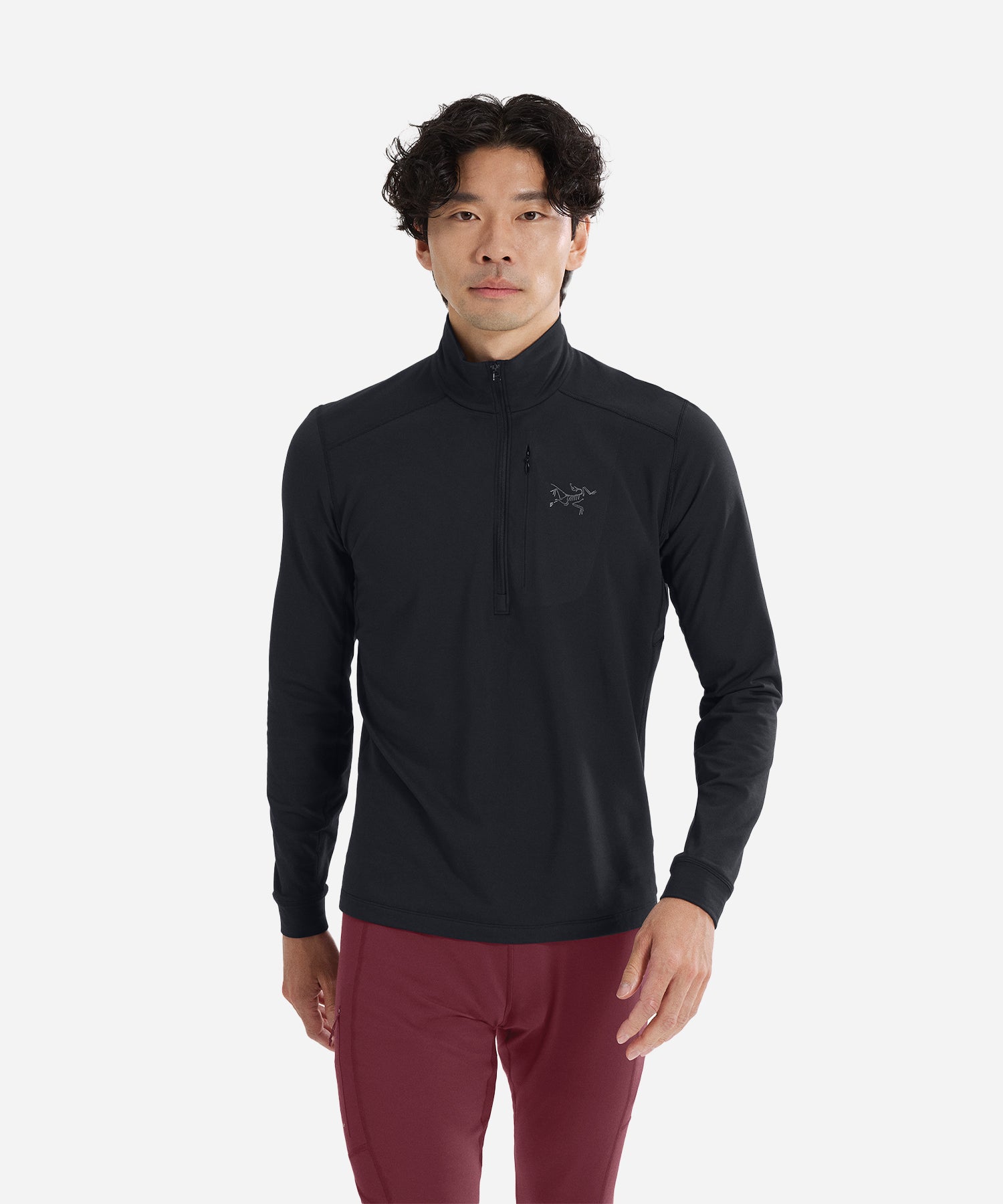 Arc_teryxMen_sRhoLTZipNeckBlack-ModelFront