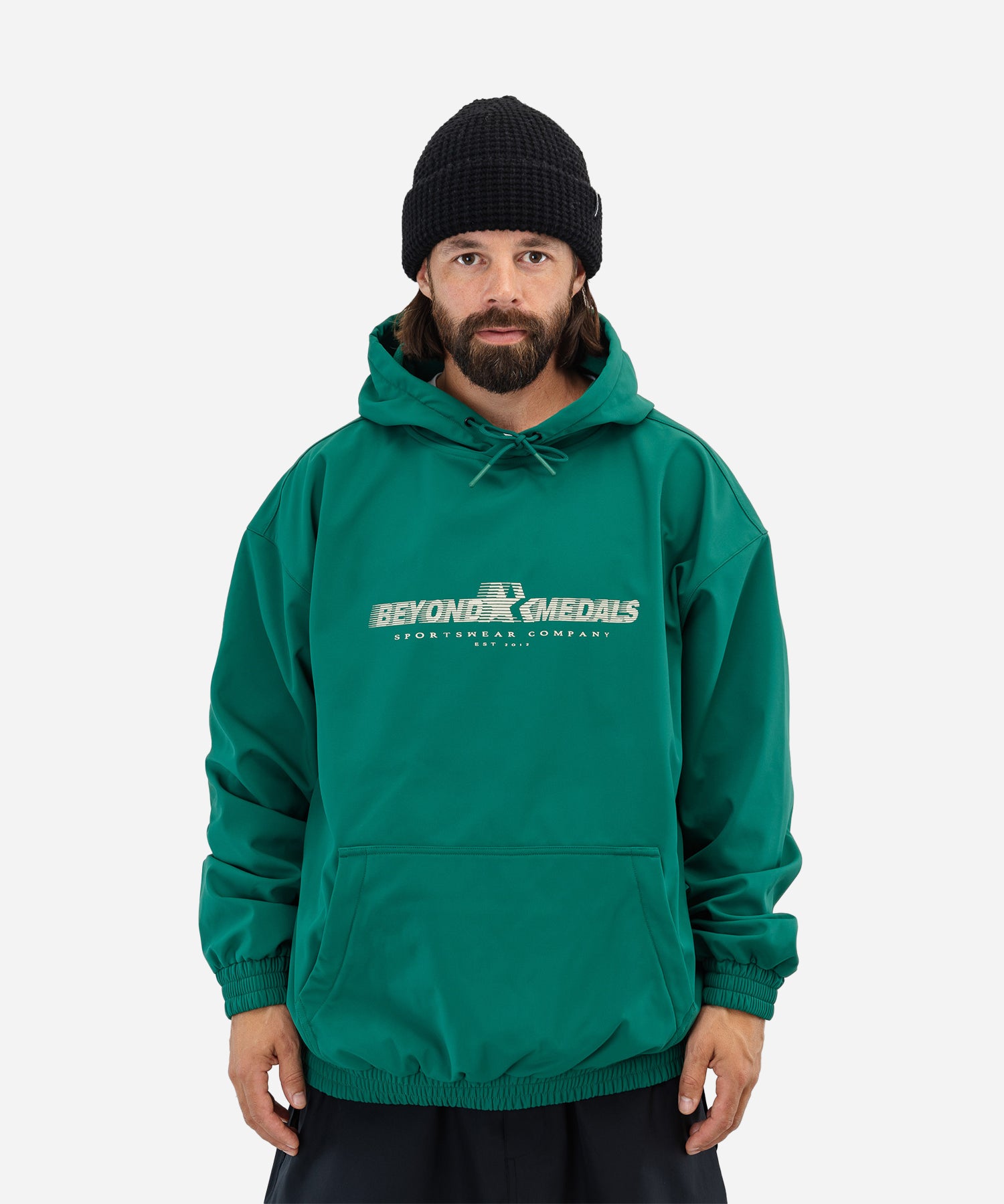 BeyondMedalsSoftshellHoodieGreen-ModelFront