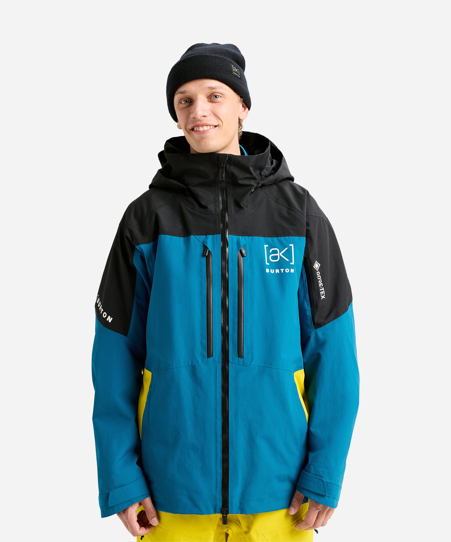 BurtonAKGORE-TEXSwash2LJacket2026TrueBlack_BlueTeal_AtomicYellow-ModelFront