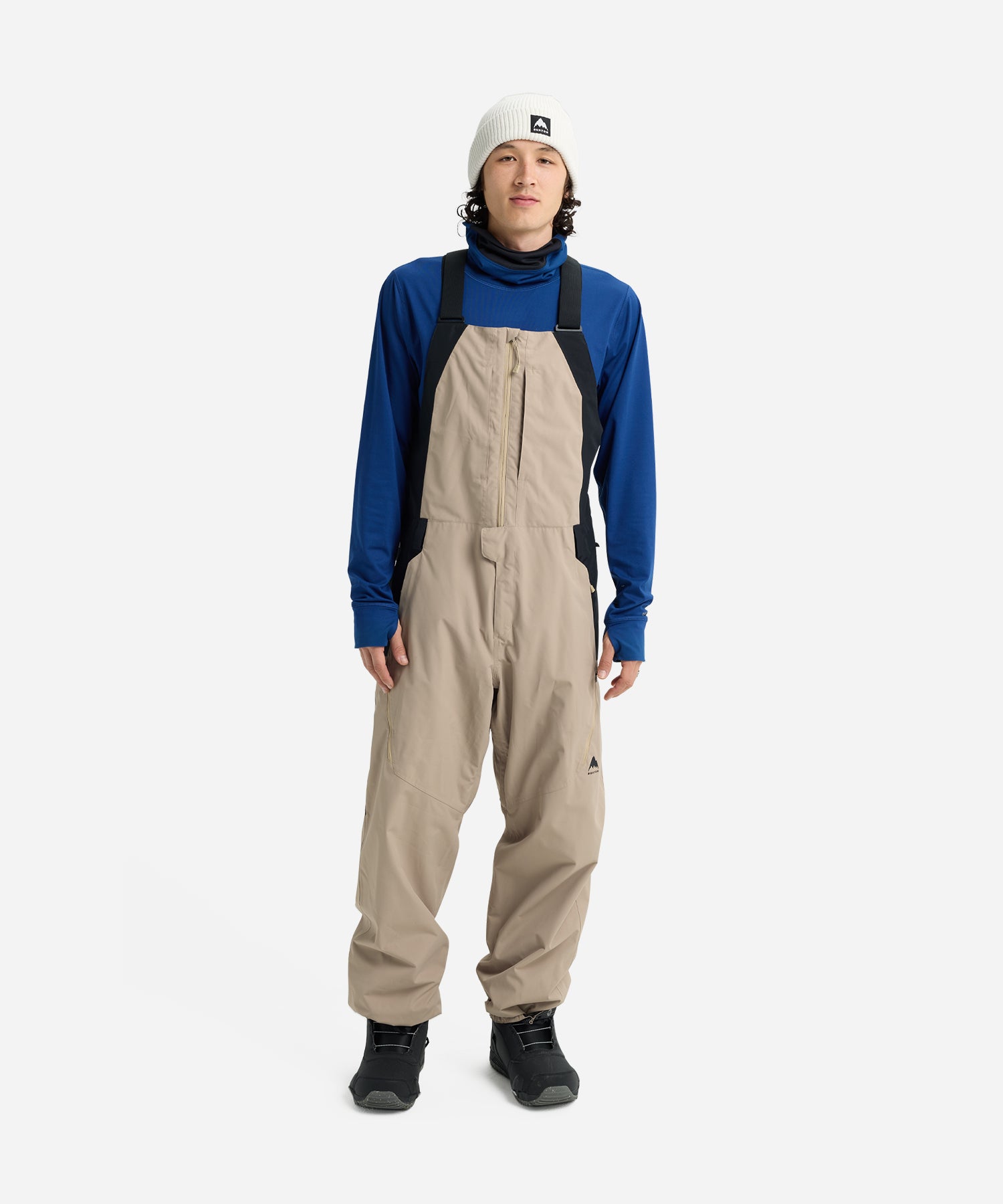 BurtonMen_sReserve2LRelaxedBibSummitTaupe_TrueBlack-ModelFront